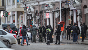 Police at the scene of a December 28 knife attack in Grozny (Musa Sadulayev/AP/Shutterstock)