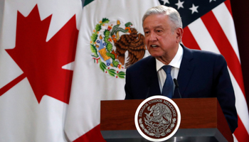 Mexican President Andres Manuel Lopez Obrador speaks during an event to sign an update to the North American Free Trade Agreement, Mexico City, December 2019 (Marco Ugarte/AP/Shutterstock)