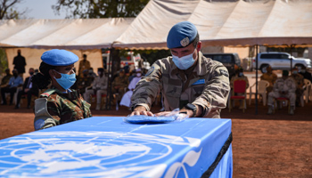 UN ceremony in memory of UN peacekeepers killed in attacks in Mali (Nicolas Remene/Le Pictorium Agency via ZUMA/Shutterstock)