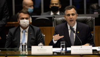Brazilian President Jair Bolsonaro (l) and new Senate President Rodrigo Pacheco (Joédson Alves/EPA-EFE/Shutterstock)