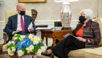US President Joe Biden participates in an economic briefing with Treasury Secretary Janet Yellen, January 29 (Shutterstock)