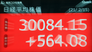 A share prices board flashes a closing price in Tokyo (Yoshio Tsunoda/AFLO/Shutterstock)
