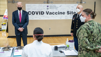 Joe Biden visits the COVID-19 vaccination site at Walter Reed National Military Medical Center, Maryland, USA, January (Shutterstock)