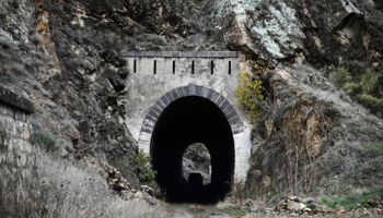 A disused railway tunnel in an area south of Karabakh recently captured by Azerbaijani forces (Kommersant Photo Agency/Shutterstock)