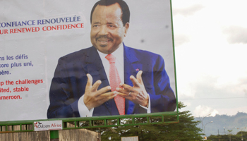 A billboard of President Paul Biya in the capital Yaounde, November 6, 2018 (Etienne Mainimo/EPA-EFE/Shutterstock)