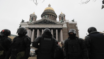 An OMN squad during a protest in St. Petersburg (Anatoly Maltsev/EPA-EFE/Shutterstock)