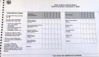 An absentee ballot for the 2020 Maine general election using rank choice voting (David Sharp/AP/Shutterstock)