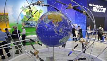 A model of the BeiDou navigation satellite constellation displayed at the China International Aviation and Aerospace Exhibition in 2018 (Kin Cheung/AP/Shutterstock)