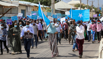 Opposition supporters protest in Mogadishu over the ongoing electoral impasse, February 19 (Uncredited/AP/Shutterstock)
