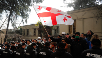 An opposition rally in support of opposition leader Nika Melia in Tbilisi (Zurab Kurtsikidze/EPA-EFE/Shutterstock)