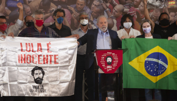 Lula giving a press conference following the overturning of his corruption convictions this week (Leco Viana/via ZUMA Wire/Shutterstock)