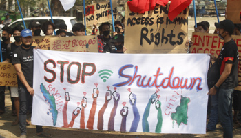 Rakhine University Students protest against the internet shutdown in Sittwe, Rakhine State, Myanmar (Nyunt Win/EPA-EFE/Shutterstock)
