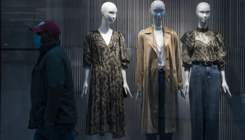 Mannequins in a clothes shop window in the Allee shopping mall closed against COVID-19, Budapest, May 18, 2020 (Marton Monus/EPA-EFE/Shutterstock)