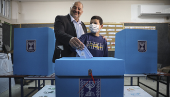 Mansour Abbas, leader of the United Arab List, votes in Israel’s March 23 parliamentary election (Mahmoud Illean/AP/Shutterstock)
