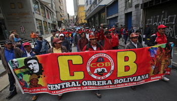 Workers affiliated with the COB participate in a demonstration in La Paz in 2017 (Martin Alipaz/EPA/Shutterstock)