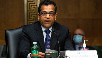 SolarWinds CEO Sudhakar Ramakrishna testifies before the Senate Intelligence Committee hearing on Capitol Hill in Washington, DC. February 23 (Shutterstock)