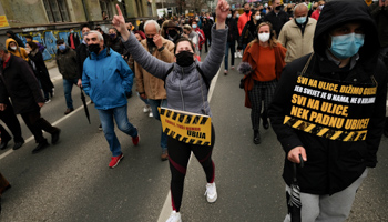 Bosnians demand the authorities resign over their handling of the coronavirus pandemic, Sarajevo, April 5 (Kemal Softic/AP/Shutterstock)