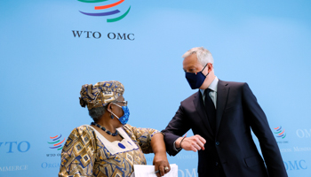 French Finance Minister Bruno Le Maire meets WTO Director-General Ngozi Okonjo-Iweala, Geneva, Switzerland (Denis Baltbouse/POOL/EPA-EFE/Shutterstock)