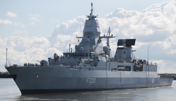 The German navy frigate ‘Hamburg’ (Focke Strangmann/EPA-EFE/Shutterstock)