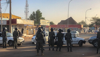 Police seal off a road during election protests in Niamey, February (Souleymane AG Anara/EPA-EFE/Shutterstock)