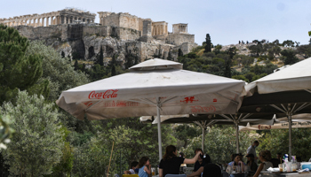 The first day of reopening of restaurants and cafes with outdoor tables in Greece, the lockdown imposed to stem the spread of coronavirus.(Athens, May 3) (Dimitris Lampropoulos/NurPhoto/Shutterstock)