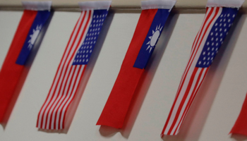 The flags of Taiwan and the United States on display at the ceremonial opening of the'Taiwan Council for US Affairs office in Taipei, Taiwan, June 2019 (RITCHIE B TONGO/EPA-EFE/Shutterstock)