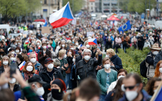 Thousands demonstrate against President Milos Zeman for his pro-Russian stance over the alleged participation of Russian spies in an ammunition explosion, Prague, April 29 (Petr David Josek/AP/Shutterstock)