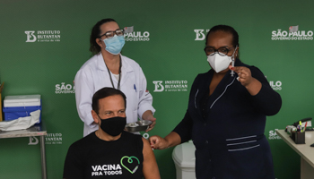 Sao Paulo Governor Joao Doria receives a Sinovac vaccine from the Butantan Institute (CHINE NOUVELLE/SIPA/Shutterstock)