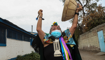 A Mapuche constituent assembly candidate after casting her vote (Esteban Felix/AP/Shutterstock)