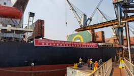 The first shipment of iron ore from the New Tonkolili Iron Ore Project, Jan 2021 (Xinhua/Shutterstock)