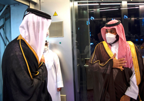Saudi Crown Prince Mohammed bin Salman greets the arriving Qatari emir, May 10, 2021 (Bandar Aljaloud/AP/Shutterstock)