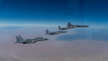 Saudi air force planes fly with US bombers to deter Iran, January 2021 (Senior Airman Roslyn Ward/AP/Shutterstock)