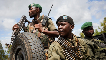 Congolese soldiers on patrol in Beni Territory, North Kivu, May 2019 (Hugh Kinsella Cunningham/EPA-EFE/Shutterstock)