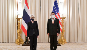 US Deputy Secretary of State Wendy Sherman (left) and Thai Prime Minister Prayut Chan-o-cha (right) at their meeting in Bangkok (Uncredited/AP/Shutterstock)