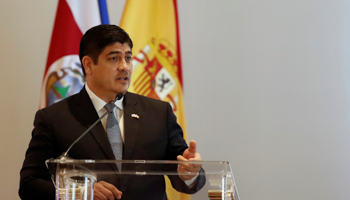 President Carlos Alvarado, speaks at a business forum, in San Jose, June (Bienvenido Velasco/EPA-EFE/Shutterstock)