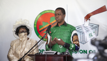 President Edgar Lungu addresses the media after submitting his candidacy for the 2021 presidential elections, May 17 (Xinhua/Shutterstock)