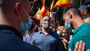 Santiago Abascal, leader of the Vox party at a protest in Madrid (Luis Soto/SOPA Images/Shutterstock)
