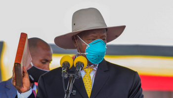President Yoweri Museveni is sworn in for a sixth term, May 12, 2021 (Nicholas Bamulanzeki/EPA-EFE/Shutterstock)