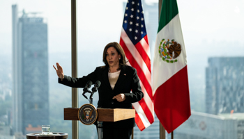 US Vice President Kamala Harris speaks during a news conference in Mexico City, June 8 (Kent Nishimura/Los Angeles Times/Shutterstock)