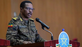 An army spokesperson gives a press conference on the situation in Tigray, June 30 (Mulugeta Ayene/AP/Shutterstock)