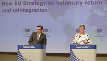 European Commission Vice-President for Promoting our European Way of Life, Margaritis Schinas (L) and European Commissioner for Home Affairs, Ylva Johansson (Stephanie Lecocq/POOL/EPA-EFE/Shutterstock)