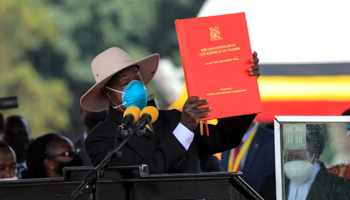 President Yoweri Museveni is sworn in to a sixth term in office, May 12 (Xinhua/Shutterstock)