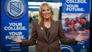 First Lady Jill Biden, a long-time advocate for communities colleges who still teaches at Northern Virginia Community College, visits Metropolitan Community College in Kansas City, May 27 (Carolyn Kaster/AP/Shutterstock)