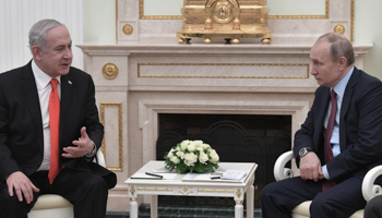 The then Israeli prime minister, Binyamin Netanyahu (L),  with Russian President Vladimir Putin in Moscow, January 2020 (Alexey Nikolsky/Sputnik/Kremlin/Pool/EPA-EFE/Shutterstock)