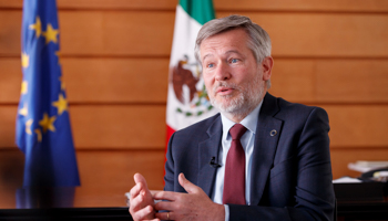 EU ambassador for Mexico Gautier Mignot, discusses energy reforms in Mexico City, April 2021 (Jose Mendez/EPA-EFE/Shutterstock)