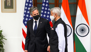 India's Foreign Minister Subrahmanyam Jaishankar today welcomes US Secretary of State Antony Blinken at Hyderabad House in New Delhi, India (Jonathan Ernst/AP/Shutterstock)