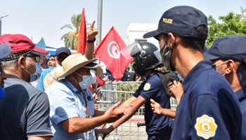 Police block protesters in front of parliament on July 26 (Jdidi wassim/SOPA Images/Shutterstock)