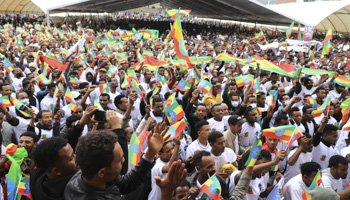 Youth being recruited into the national army hold a rally in Addis Ababa, July 27 (Uncredited/AP/Shutterstock)