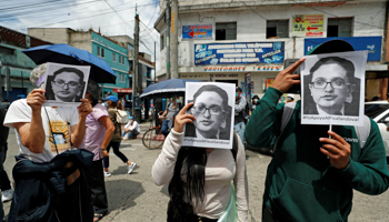 Citizens participate in a demonstration in support of the prosecutor Juan Francisco Sandoval in Guatemala City, July 24 (Esteban Biba/EPA-EFE/Shutterstock)