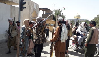 Taliban footsoldiers after capturing Ghazni, August 12 (Nawid Tanha/EPA-EFE/Shutterstock)
